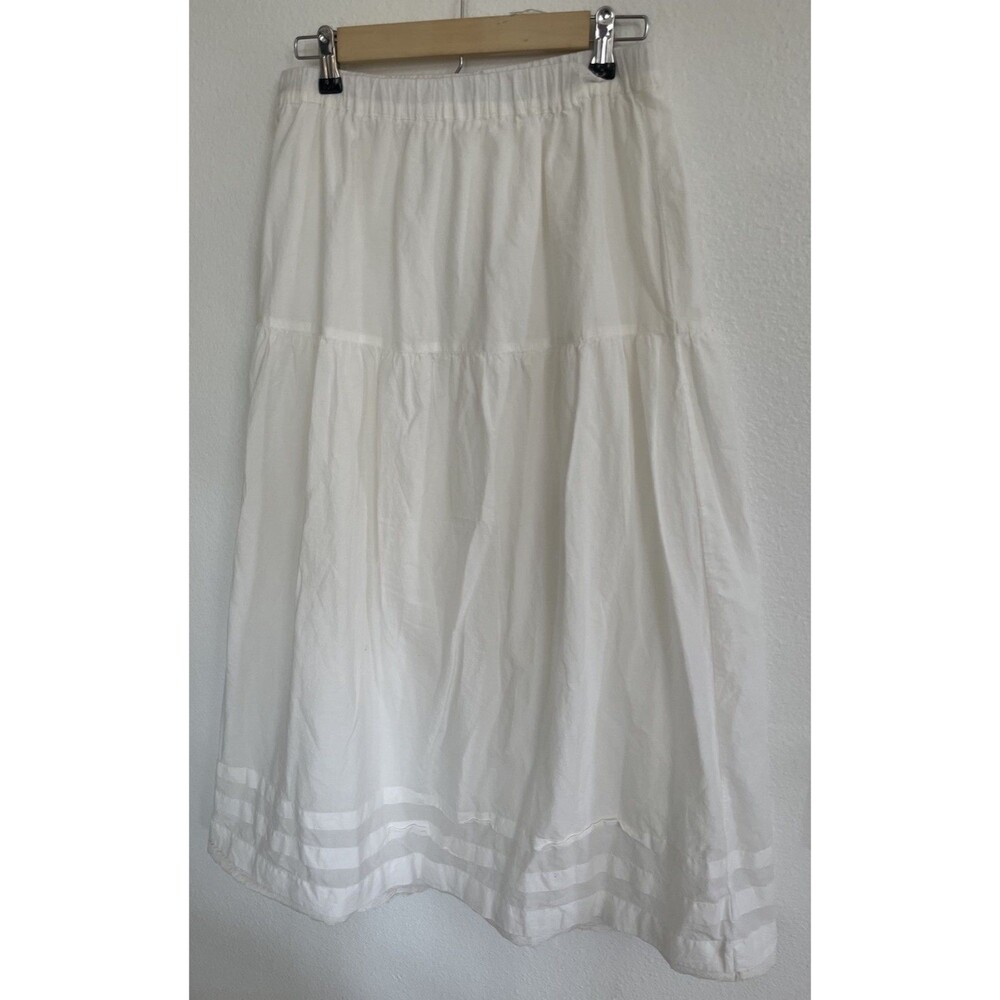 Old Navy White 100% Cotton Tiered Maxi Skirt Stitched Lace Trim Sz M Cottagecore